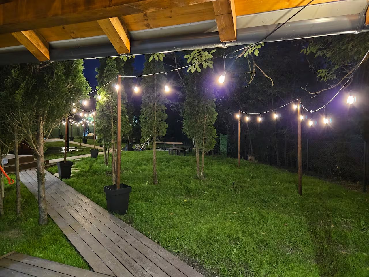 Interior view showing loft staircase and living area