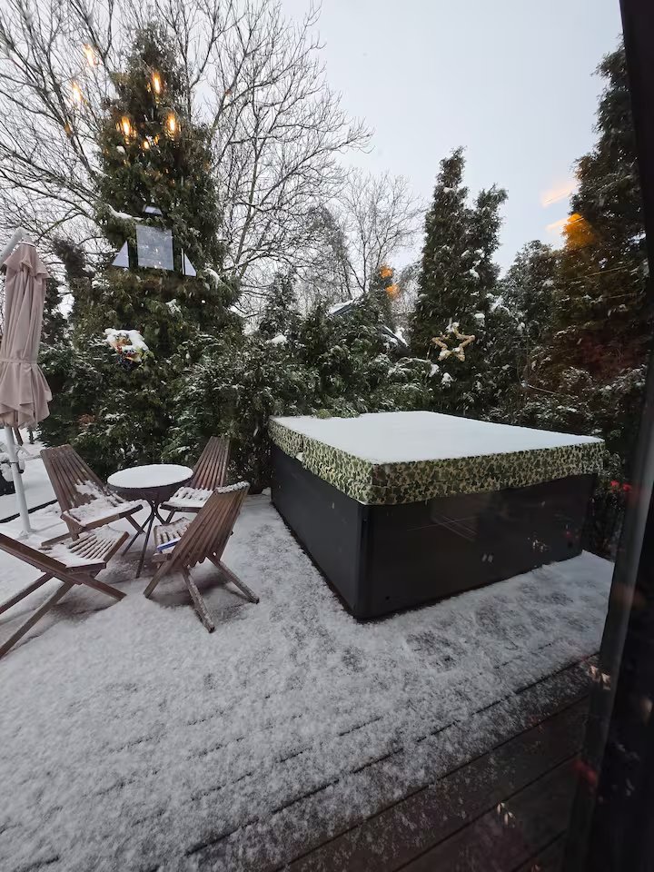 Jacuzzi area panoramic view at dusk